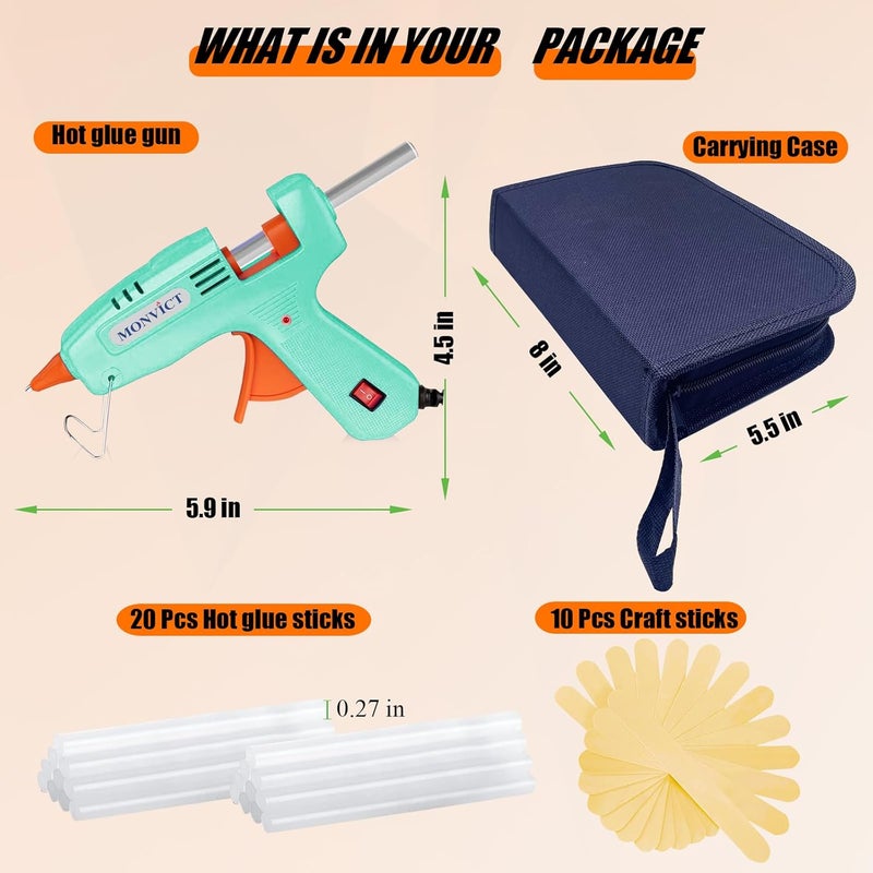 MONVICT Hot Glue Gun Kit, Mini Glue Gun with Carrying Case,20 Pcs Premium Glue Sticks, 10 Pcs Wood Craft sticks, Fast Preheating Hot Melt Glue Gun for School Crafts DIY Arts Gift (Cyan, 30Watts) - Image 4